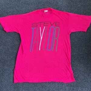 Vintage 80s Steve Taylor Signal Shirt Mens Large Pink Tour Graphic Tee T-Shirt